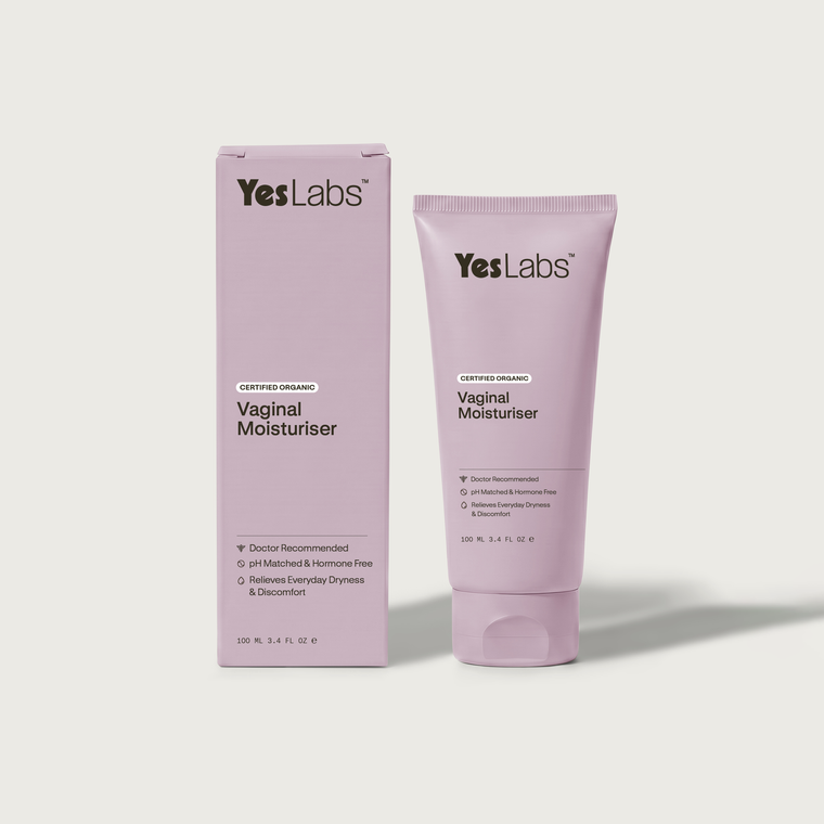 Yes Labs vaginal moisturiser in pink packaging: 100 ml tube and carton